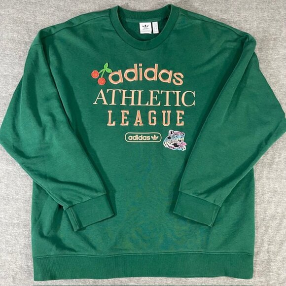 Adidas Athletic League added Patches Oversized Crewneck Sweatshirt XL Green Pink - Picture 1 of 7